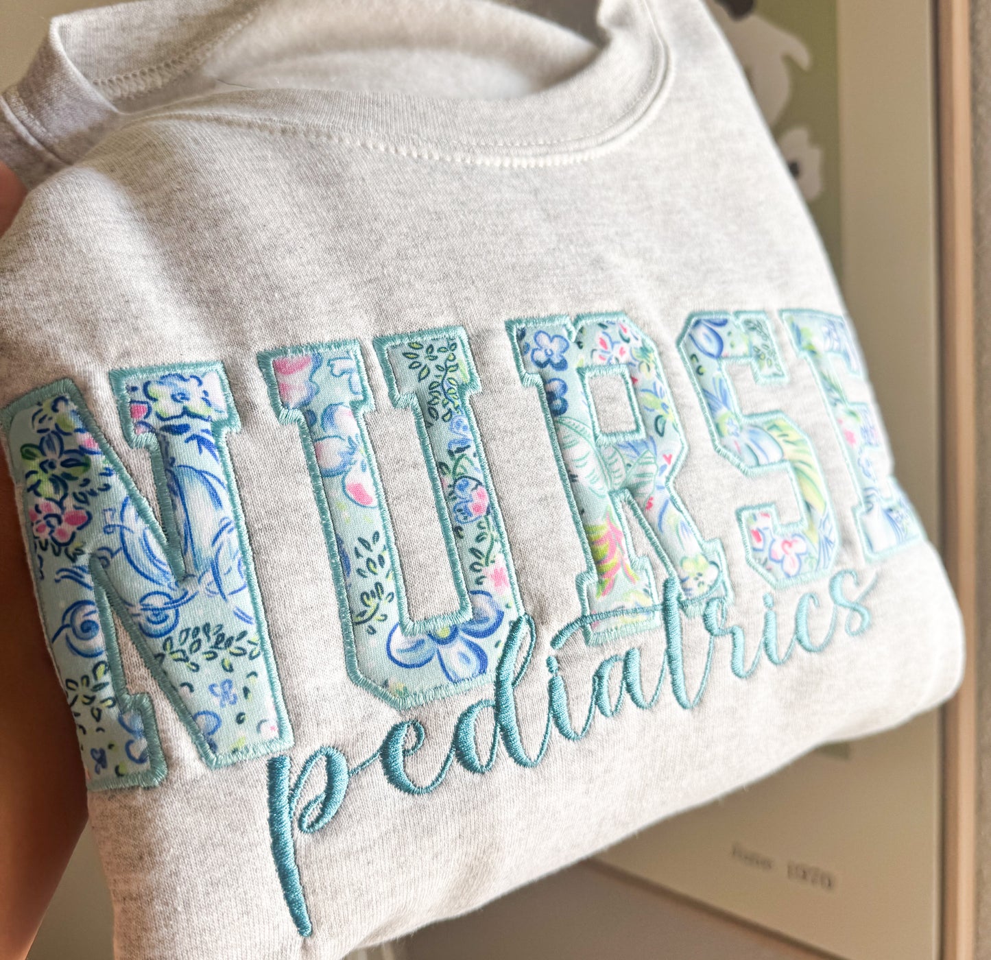 Nurse Pediatrics Floral Appliqué Embroidered Sweatshirt