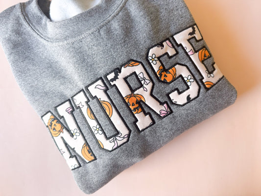 Nurse Halloween Applique Embroidered Sweatshirt