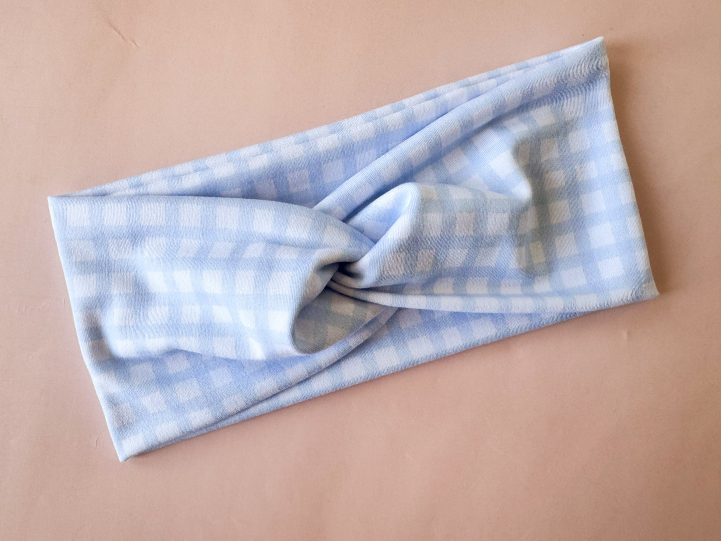 New Light Blue Gingham Headband