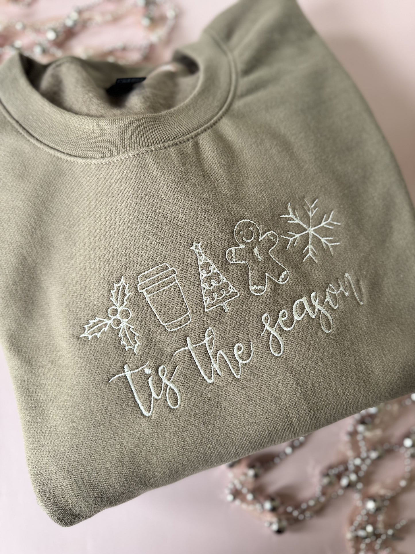 New Tis the Season Neutral Christmas Icons Embroidered Sweatshirt