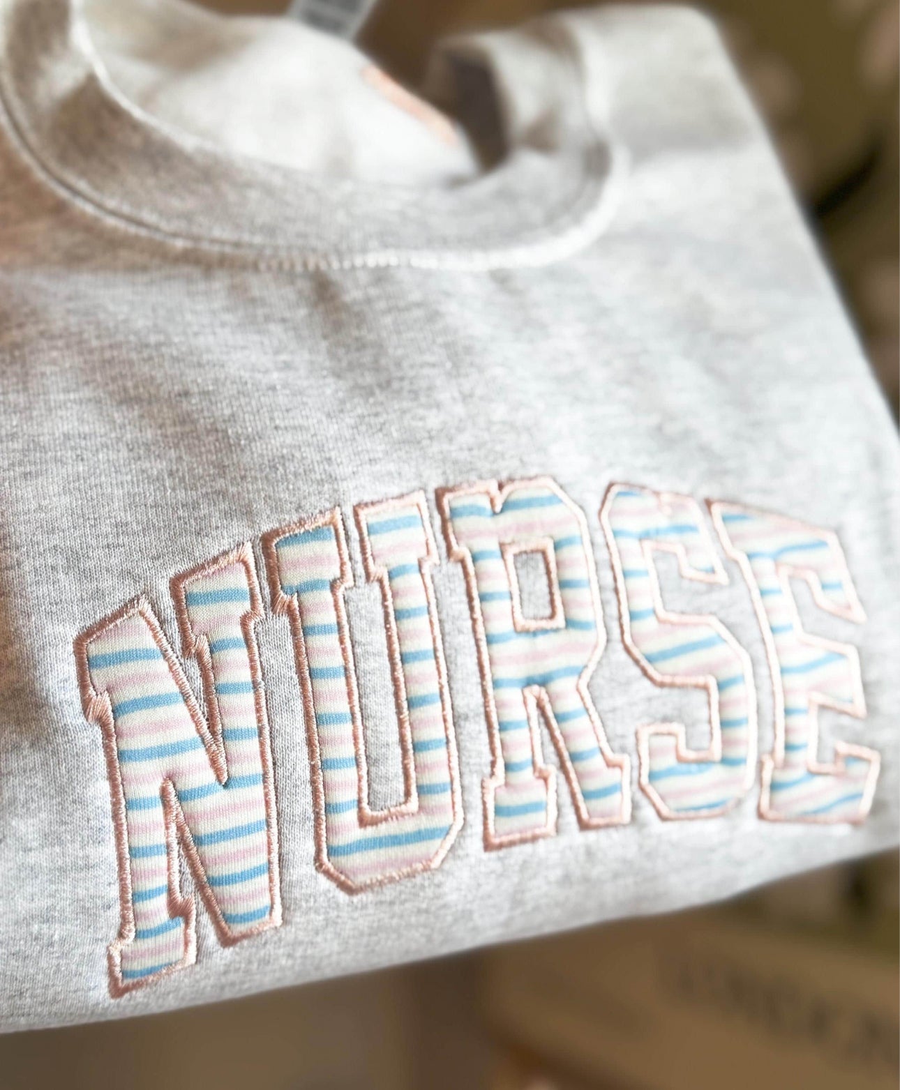 Nurse Hospital Stripes Applique Embroidered Sweatshirt