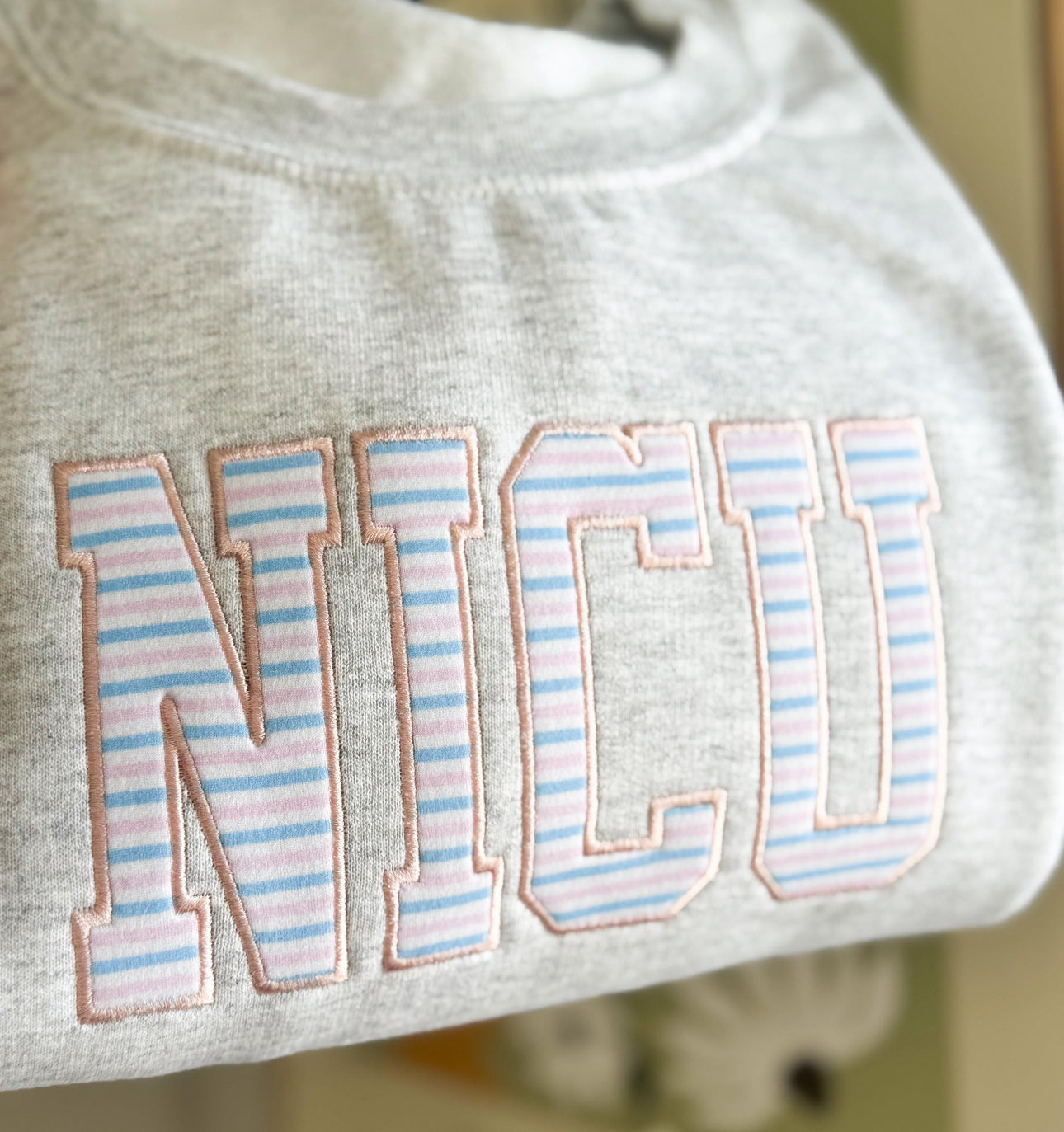 NICU Hospital Stripes Applique Embroidered Sweatshirt
