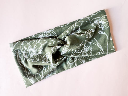 New Sage Green Outline Floral Headband