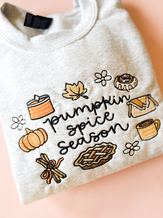 Pumpkin Spice Season Fall Icons Embroidered Sweatshirt