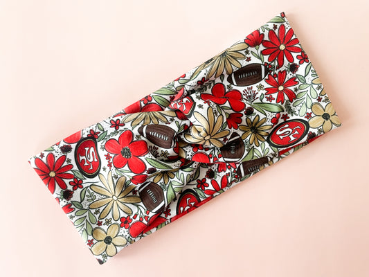 New Gold + Red SF Floral Football Twist Headband