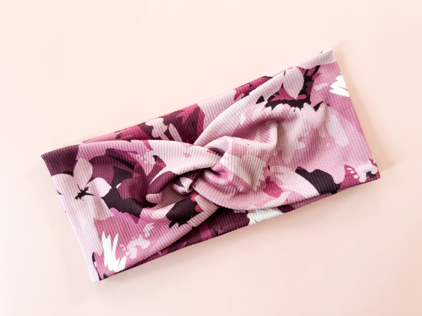 New Mauve Floral Rib Knit Headband