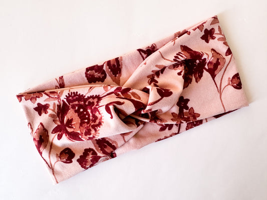 New Pink Burgundy Floral Headband