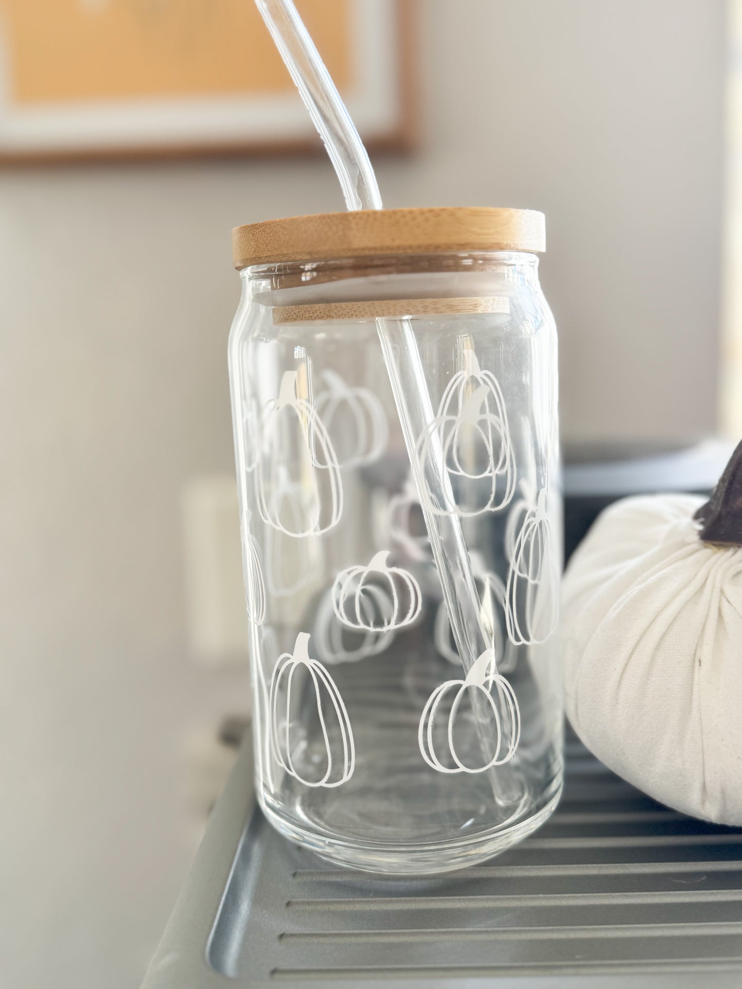 NEW 16oz Halloween Fall Pumpkins Glass cup