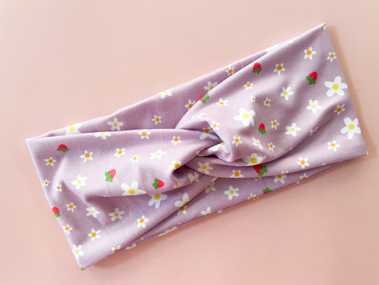 NEW Lilac Strawberry Daisies Twist Headband