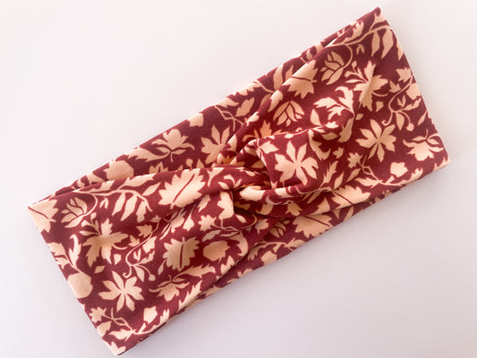 NEW Burgundy Coral Leaves Twist Headband