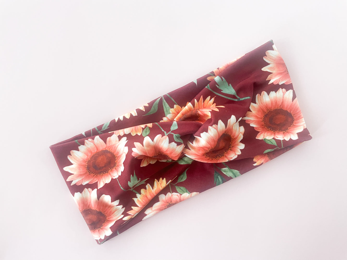 Burgundy Sunflowers Twist Headband