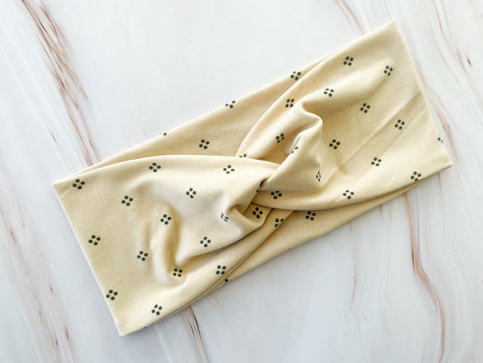 Tan Black Icon Dots Twist  Headband